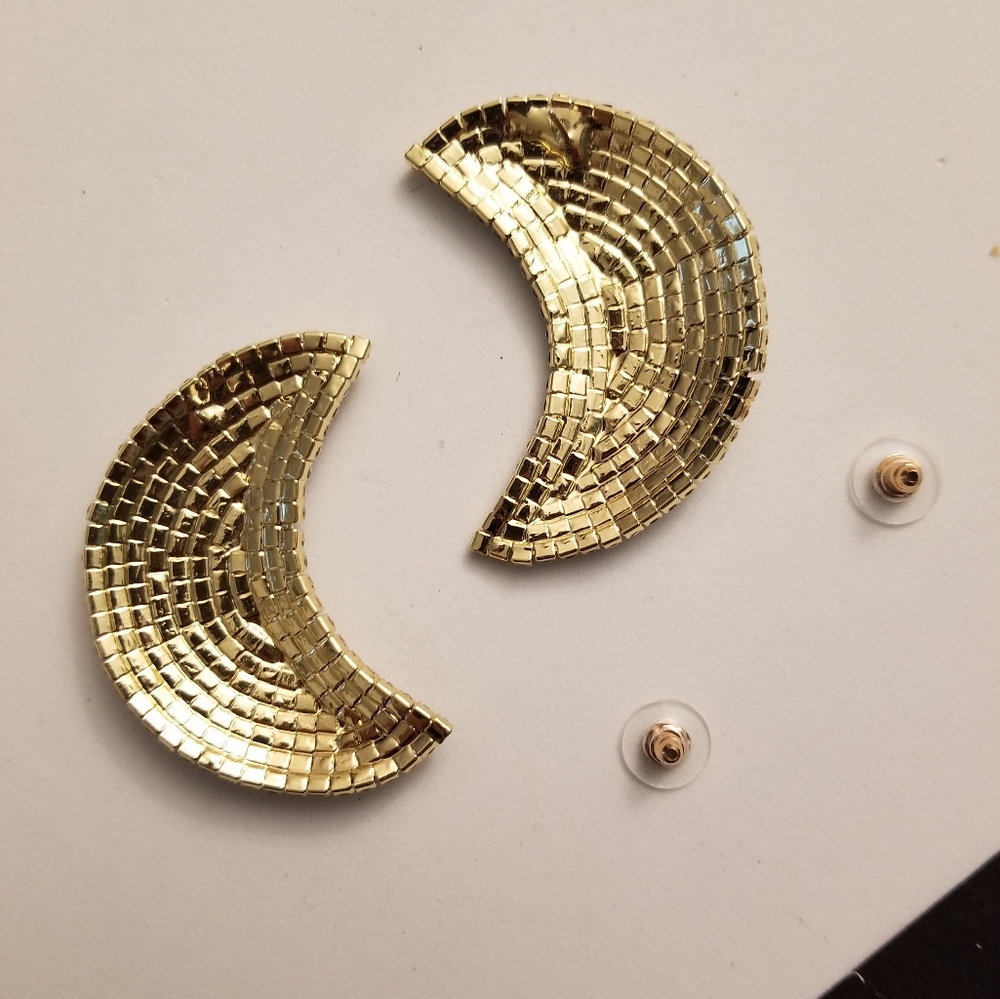 Big Rhinestone Moon Earrings - Picture 5 of 5